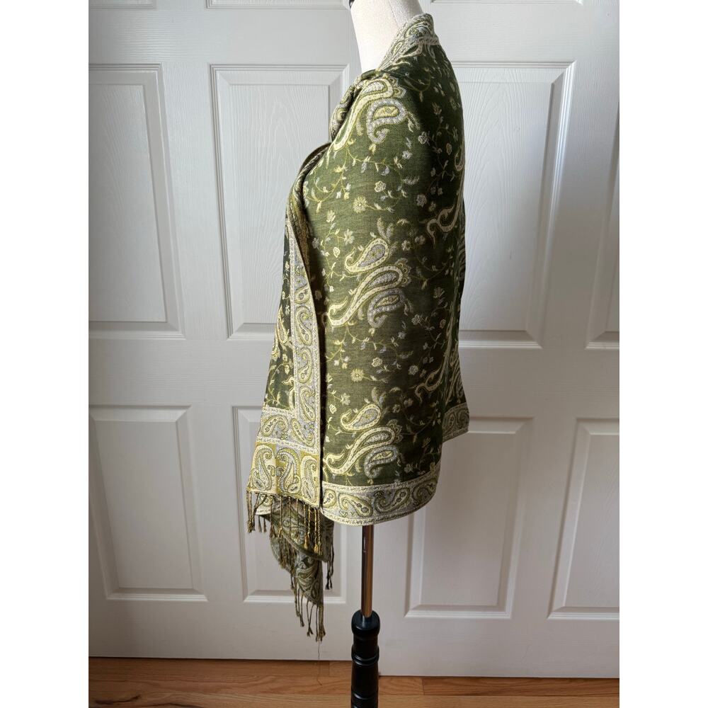Green Paisley Fringe Shawl Wrap Scarf 68 x 26 Boho Cottagecore Fairy Whimsygoth - Picture 5 of 6